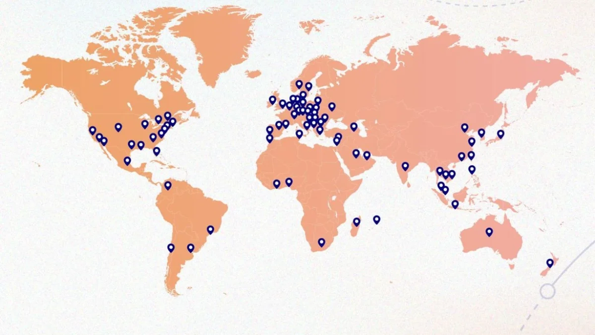 Map showing 78 French Tech Communities across 57 countries worldwide
