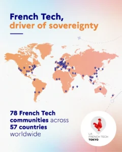 Map showing 78 French Tech Communities across 57 countries worldwide