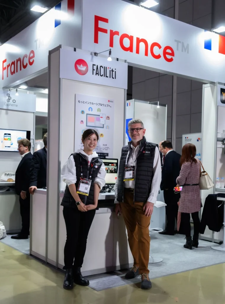 The FACIL'iti team at their booth in the Pavillon France, SusHi Tech Tokyo 2026